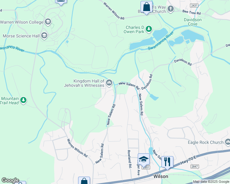 map of restaurants, bars, coffee shops, grocery stores, and more near 99999 New Salem Road in Swannanoa