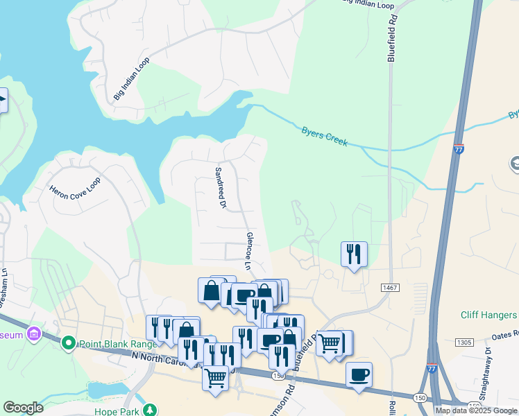 map of restaurants, bars, coffee shops, grocery stores, and more near 104 Sandreed Drive in Mooresville
