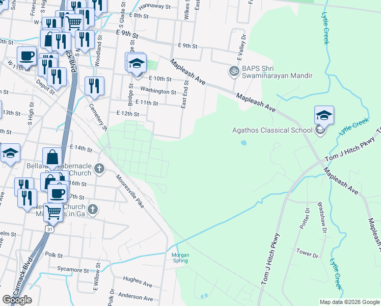 map of restaurants, bars, coffee shops, grocery stores, and more near 1221 East End Street in Columbia