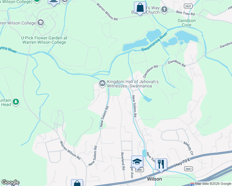 map of restaurants, bars, coffee shops, grocery stores, and more near 225 New Salem Road in Swannanoa