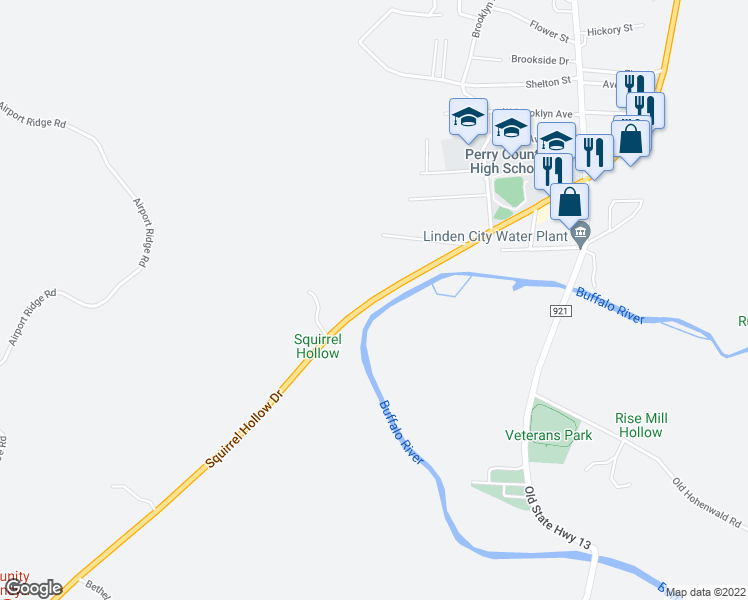 map of restaurants, bars, coffee shops, grocery stores, and more near Squirrel Hollow Road in Linden