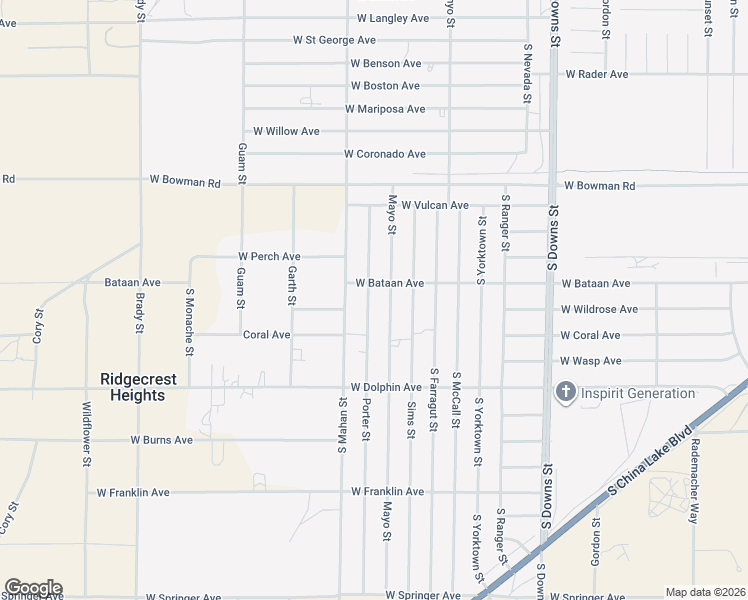 map of restaurants, bars, coffee shops, grocery stores, and more near 1109 Porter Street in Ridgecrest