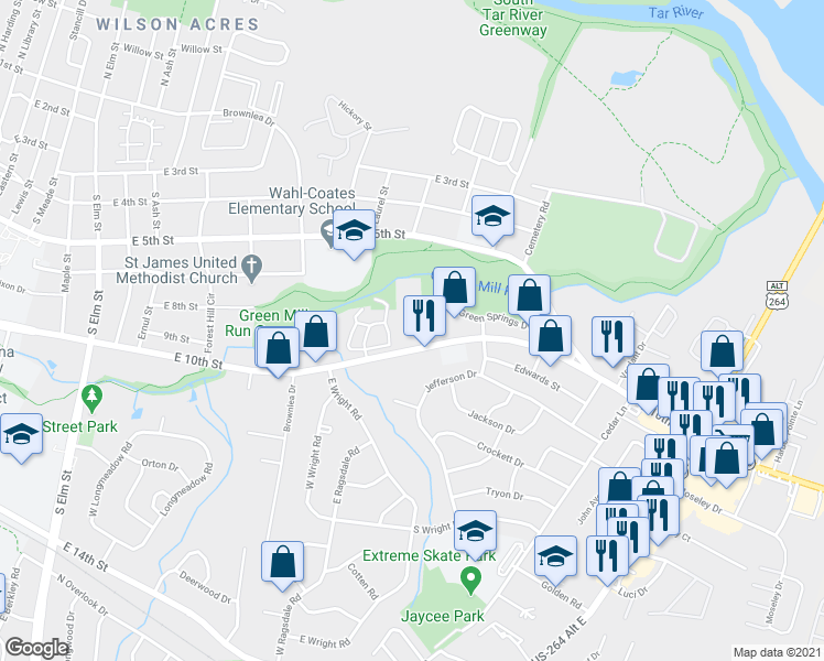 map of restaurants, bars, coffee shops, grocery stores, and more near 920 Heath Street in Greenville