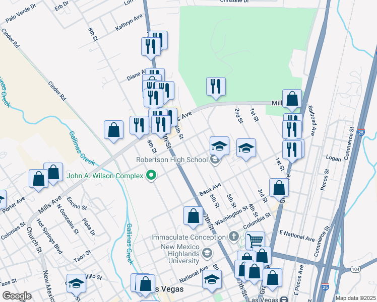map of restaurants, bars, coffee shops, grocery stores, and more near 1324 6th Street in Las Vegas