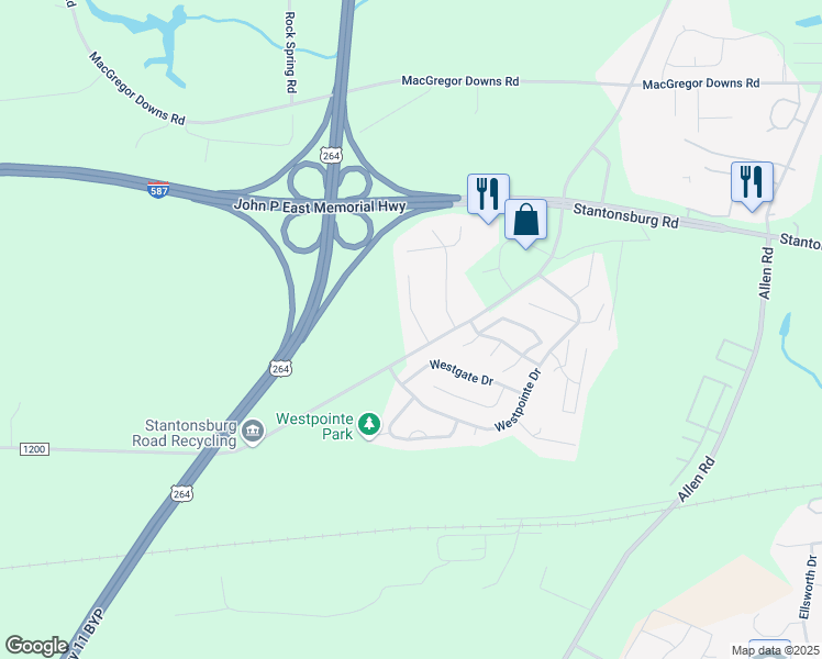 map of restaurants, bars, coffee shops, grocery stores, and more near 1217 Peyton Circle in Greenville