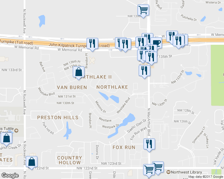 map of restaurants, bars, coffee shops, grocery stores, and more near 13304 Northview Drive in Oklahoma City