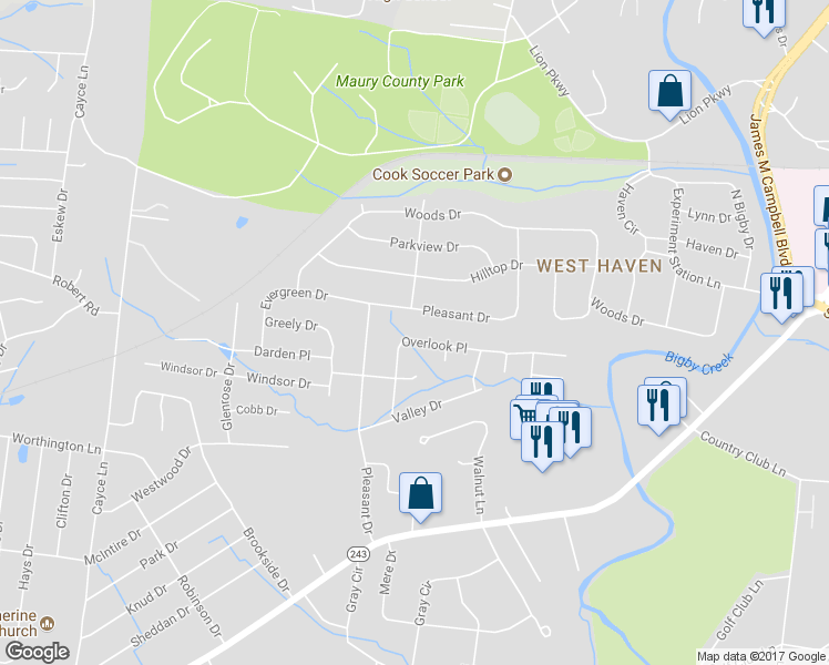map of restaurants, bars, coffee shops, grocery stores, and more near 222 Overlook Place in Columbia