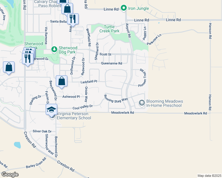map of restaurants, bars, coffee shops, grocery stores, and more near 924 Sycamore Canyon Road in Paso Robles