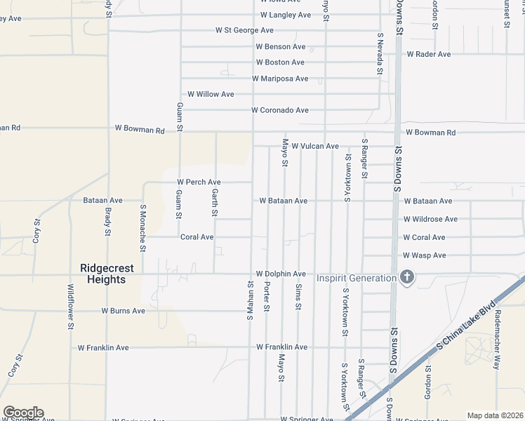 map of restaurants, bars, coffee shops, grocery stores, and more near 1109 Porter Street in Ridgecrest