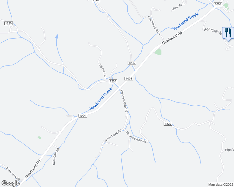map of restaurants, bars, coffee shops, grocery stores, and more near 1108 Newfound Road in Leicester