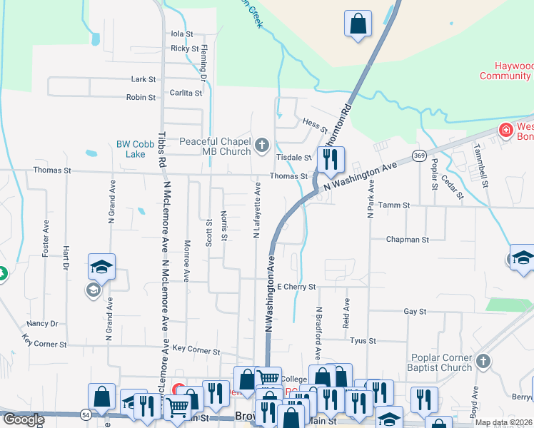 map of restaurants, bars, coffee shops, grocery stores, and more near 1006 North Lafayette Avenue in Brownsville