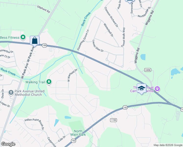 map of restaurants, bars, coffee shops, grocery stores, and more near 125 E Warfield Dr in Mooresville