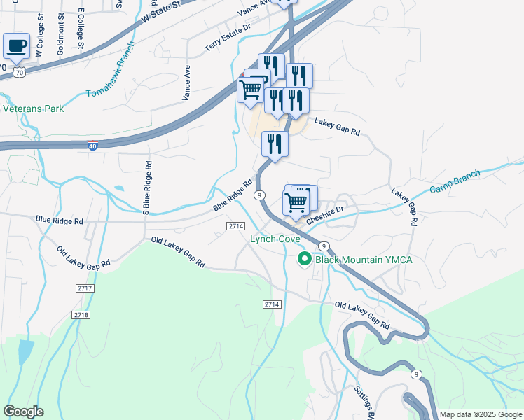 map of restaurants, bars, coffee shops, grocery stores, and more near 700 North Carolina 9 in Black Mountain