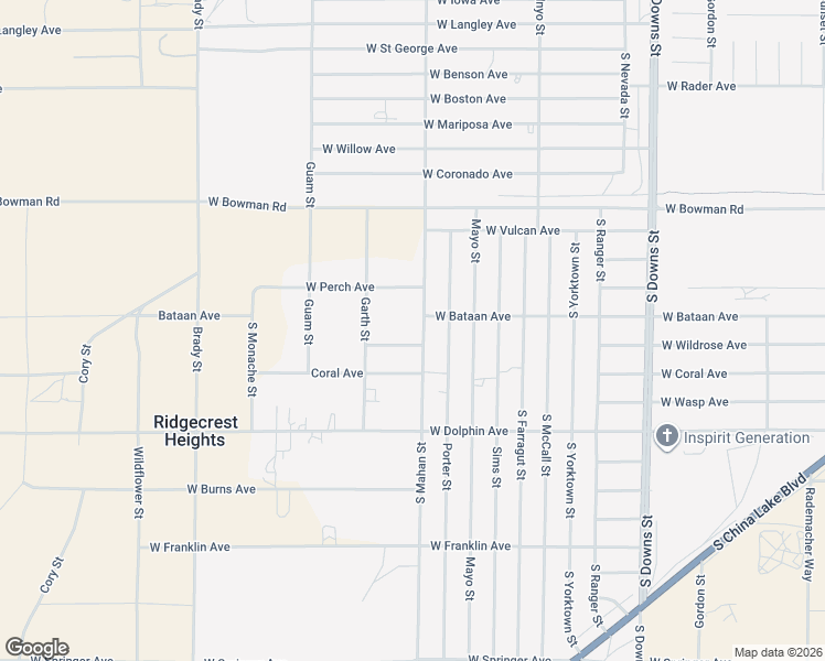 map of restaurants, bars, coffee shops, grocery stores, and more near 1115 South Mahan Street in Ridgecrest