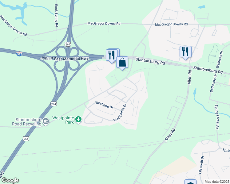 map of restaurants, bars, coffee shops, grocery stores, and more near 1105 Grovemont Drive in Greenville