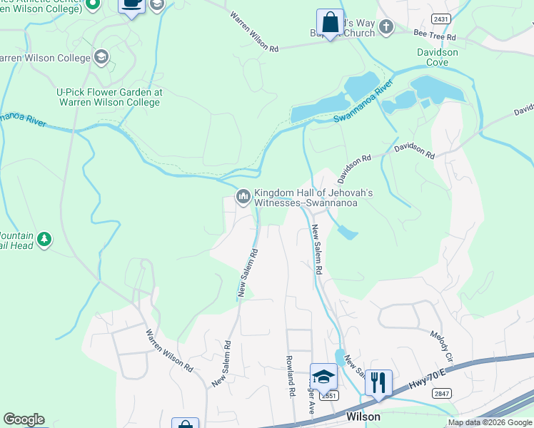 map of restaurants, bars, coffee shops, grocery stores, and more near 225 New Salem Road in Swannanoa