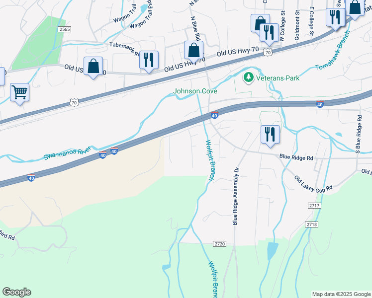 map of restaurants, bars, coffee shops, grocery stores, and more near 17 Greenbriar Road in Black Mountain