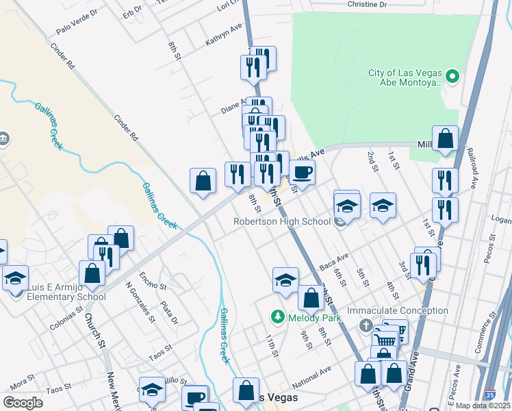 map of restaurants, bars, coffee shops, grocery stores, and more near 1523 8th Street in Las Vegas
