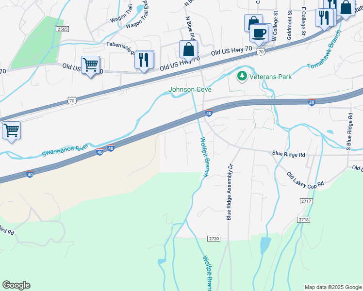 map of restaurants, bars, coffee shops, grocery stores, and more near 17 Greenbriar Road in Black Mountain