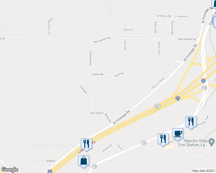 map of restaurants, bars, coffee shops, grocery stores, and more near 30 Reata Road in Santa Fe