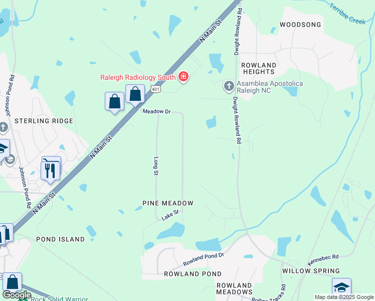 map of restaurants, bars, coffee shops, grocery stores, and more near 313 Meadow Drive in Fuquay-Varina