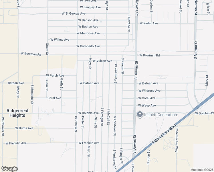 map of restaurants, bars, coffee shops, grocery stores, and more near 1105 South Farragut Street in Ridgecrest