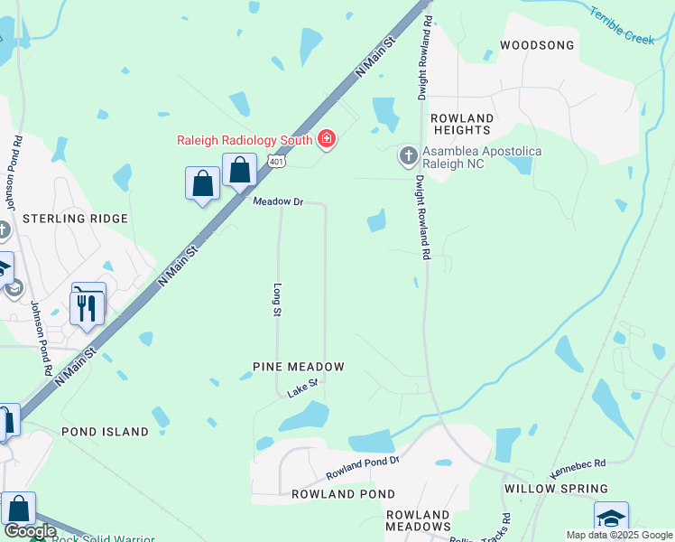 map of restaurants, bars, coffee shops, grocery stores, and more near 313 Meadow Drive in Fuquay-Varina