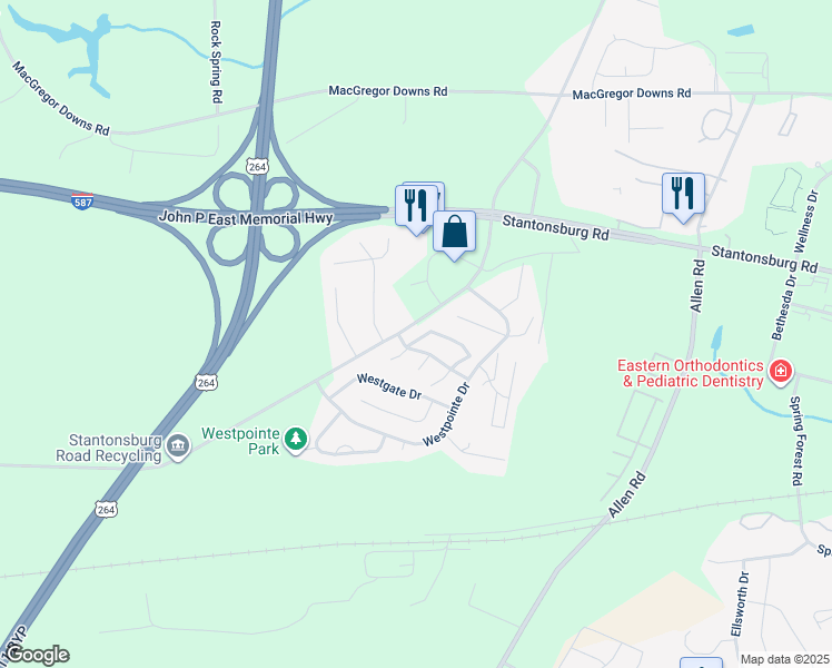 map of restaurants, bars, coffee shops, grocery stores, and more near 1101 Grovemont Drive in Greenville