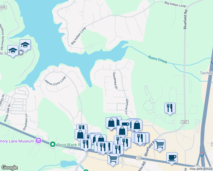 map of restaurants, bars, coffee shops, grocery stores, and more near 139 Coronilla Road in Mooresville