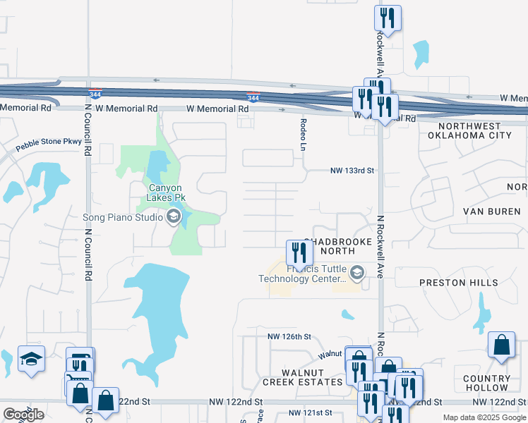 map of restaurants, bars, coffee shops, grocery stores, and more near 7509 Northwest 131st Street in Oklahoma City