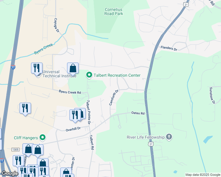 map of restaurants, bars, coffee shops, grocery stores, and more near 204 Brantley Place Drive in Mooresville