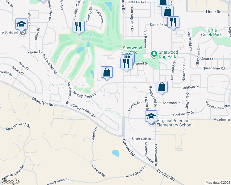 map of restaurants, bars, coffee shops, grocery stores, and more near 2401 Branch Creek Circle in Paso Robles
