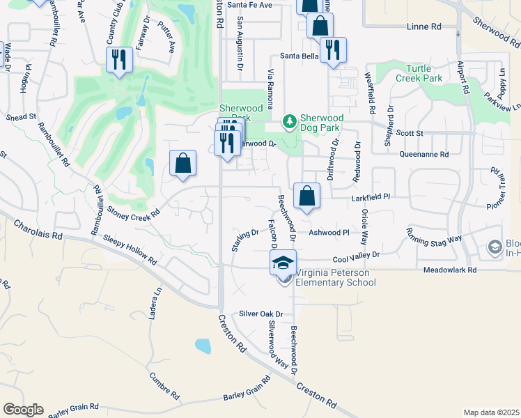 map of restaurants, bars, coffee shops, grocery stores, and more near 204 Nighthawk Drive in Paso Robles