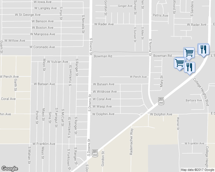map of restaurants, bars, coffee shops, grocery stores, and more near 743 West Bataan Avenue in Ridgecrest