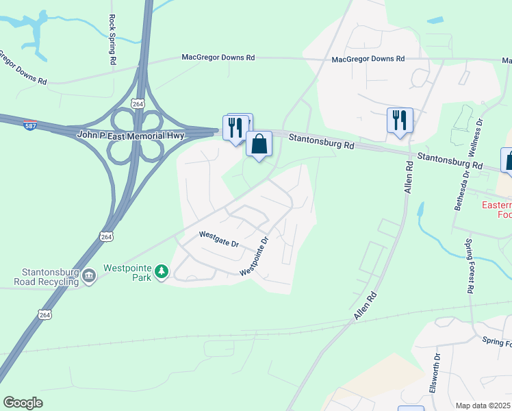 map of restaurants, bars, coffee shops, grocery stores, and more near 1113 Grovemont Drive in Greenville
