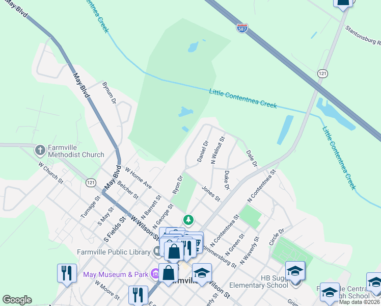 map of restaurants, bars, coffee shops, grocery stores, and more near 4217 Dale Dr in Farmville