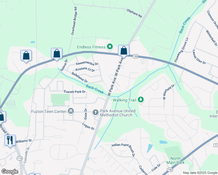 map of restaurants, bars, coffee shops, grocery stores, and more near 289 Sweetmartha Drive in Mooresville
