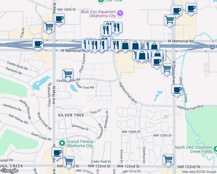 map of restaurants, bars, coffee shops, grocery stores, and more near 2500-2542 Featherstone Road in Oklahoma City