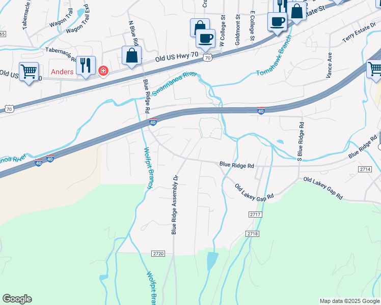map of restaurants, bars, coffee shops, grocery stores, and more near 26 White Pine Drive in Black Mountain