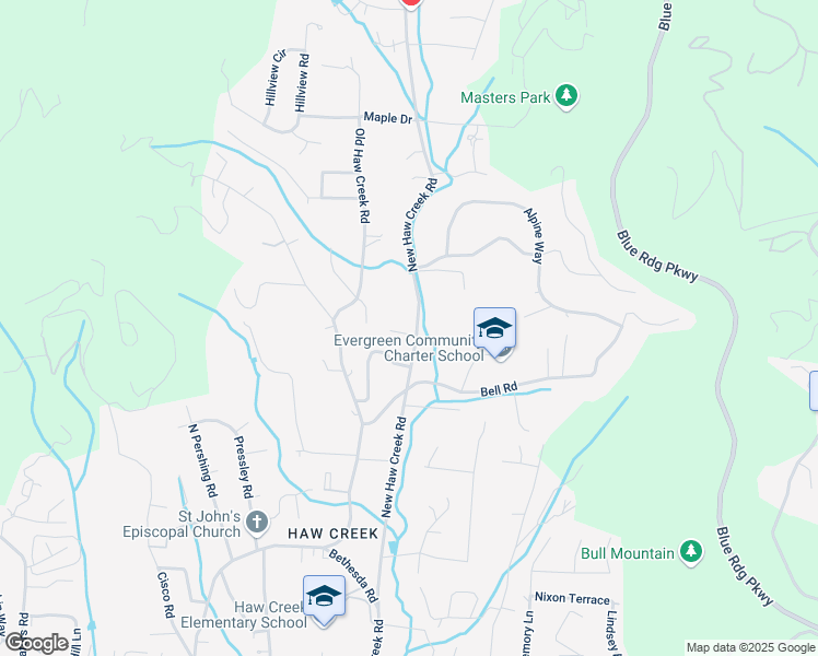 map of restaurants, bars, coffee shops, grocery stores, and more near 740 New Haw Creek Road in Asheville
