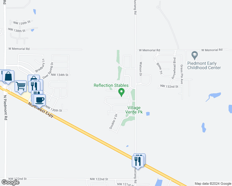 map of restaurants, bars, coffee shops, grocery stores, and more near 11452 Northwest 132nd Terrace in Piedmont