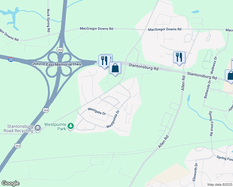 map of restaurants, bars, coffee shops, grocery stores, and more near 1113 Grovemont Drive in Greenville