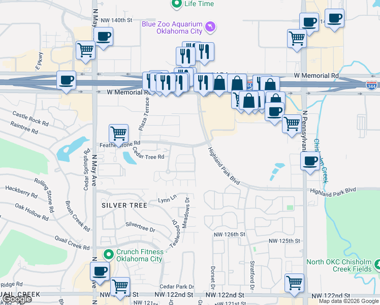 map of restaurants, bars, coffee shops, grocery stores, and more near 2500-2542 Featherstone Road in Oklahoma City