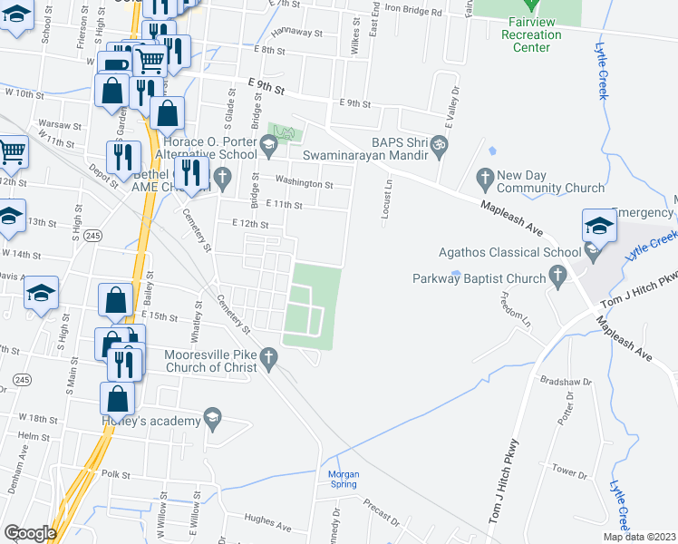 map of restaurants, bars, coffee shops, grocery stores, and more near 524 Hardwick Avenue in Columbia