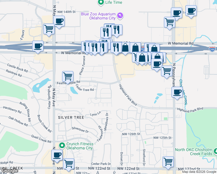 map of restaurants, bars, coffee shops, grocery stores, and more near 2500-2542 Featherstone Road in Oklahoma City