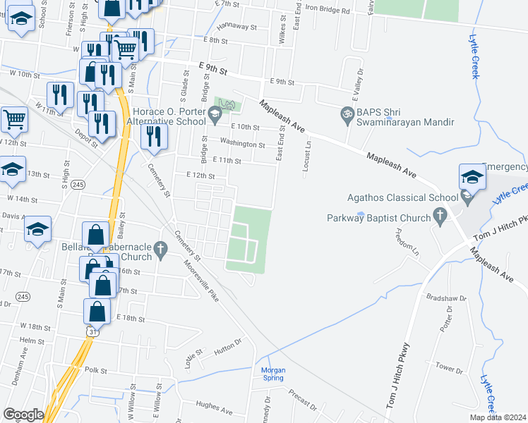 map of restaurants, bars, coffee shops, grocery stores, and more near 520 Hardwick Avenue in Columbia
