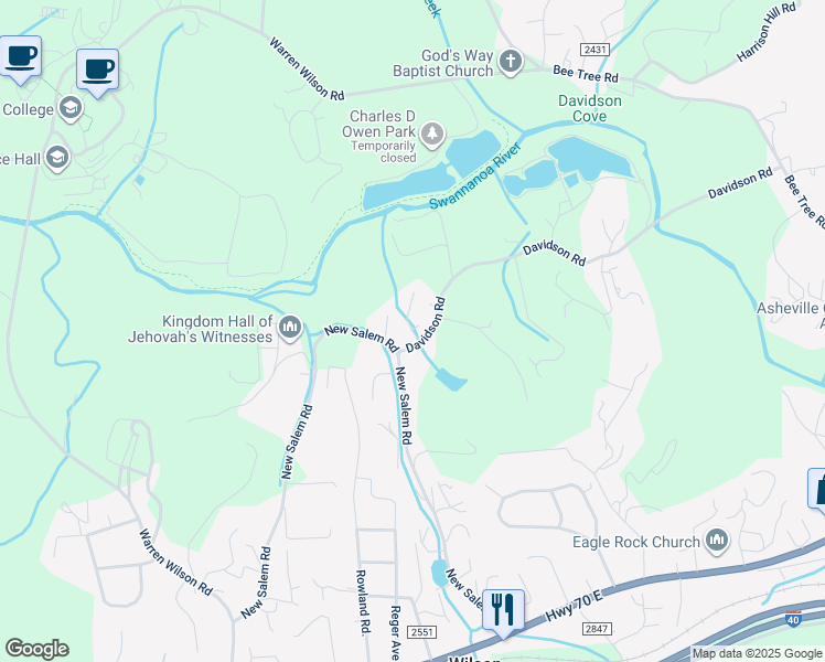 map of restaurants, bars, coffee shops, grocery stores, and more near 12 Linn Garden Lane in Swannanoa