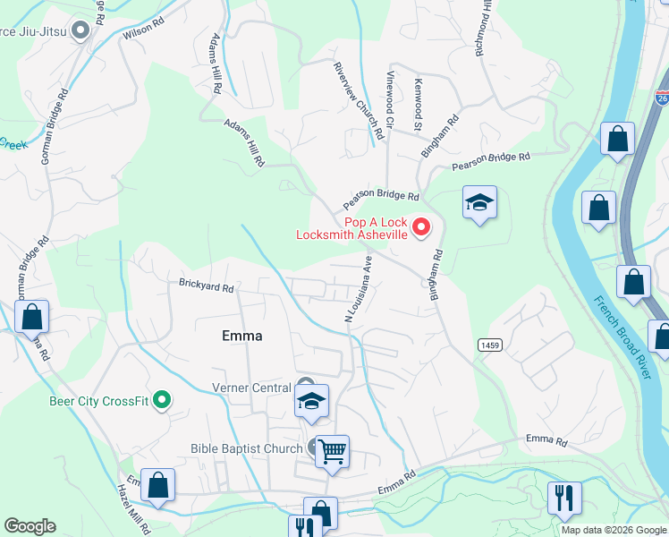 map of restaurants, bars, coffee shops, grocery stores, and more near 2 Tequila Tr in Asheville