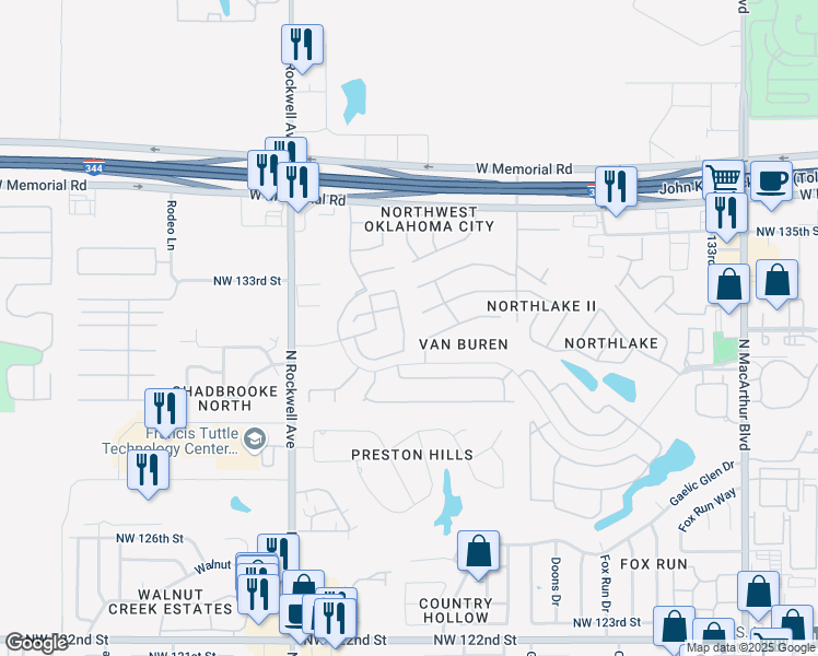 map of restaurants, bars, coffee shops, grocery stores, and more near 13309 Grayson Place in Oklahoma City