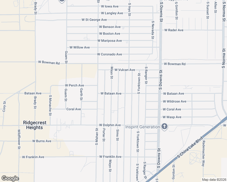 map of restaurants, bars, coffee shops, grocery stores, and more near 1108 Mayo Street in Ridgecrest